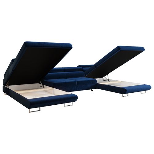 Canapé Panoramique Convertible 7 Places Ayden En Tissu Bleu