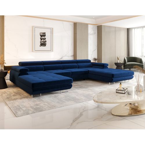 Canapé Panoramique Convertible 7 Places Ayden En Tissu Bleu