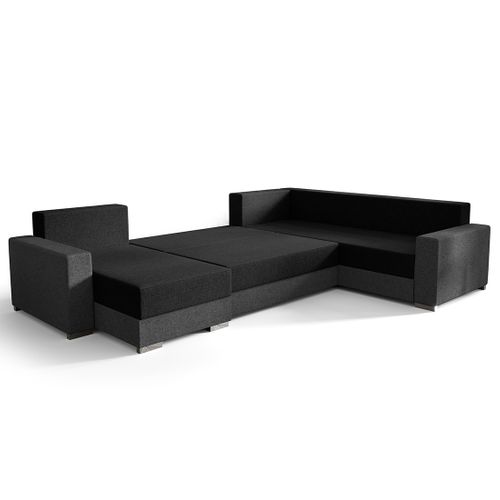 Epona - Canapé Panoramique D'angle Réversible 7 Places Convertible Avec Coffre En Tissu