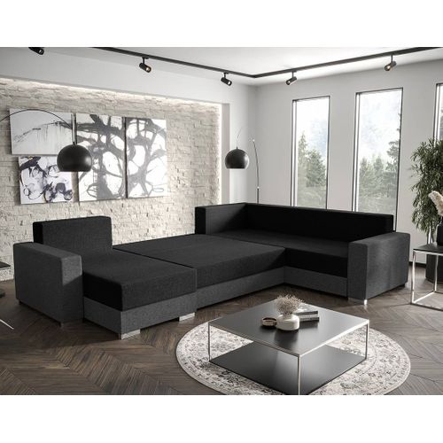 Epona - Canapé Panoramique D'angle Réversible 7 Places Convertible Avec Coffre En Tissu