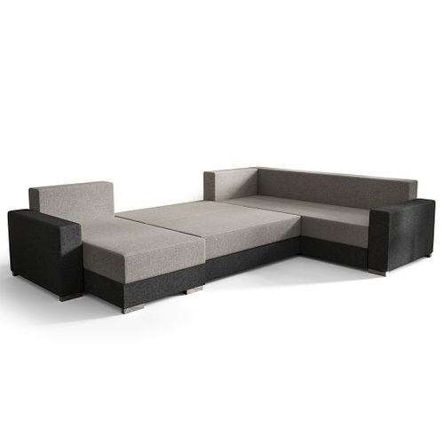 Epona - Canapé Panoramique D'angle Réversible 7 Places Convertible Avec Coffre En Tissu