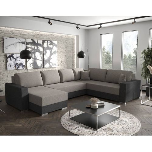 Epona - Canapé Panoramique D'angle Réversible 7 Places Convertible Avec Coffre En Tissu