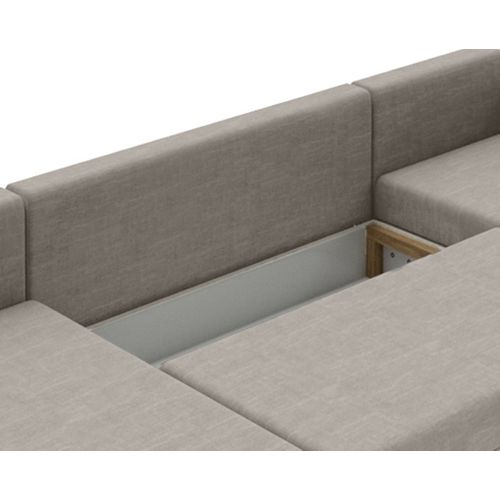 Epona - Canapé Panoramique D'angle Réversible 7 Places Convertible Avec Coffre En Tissu