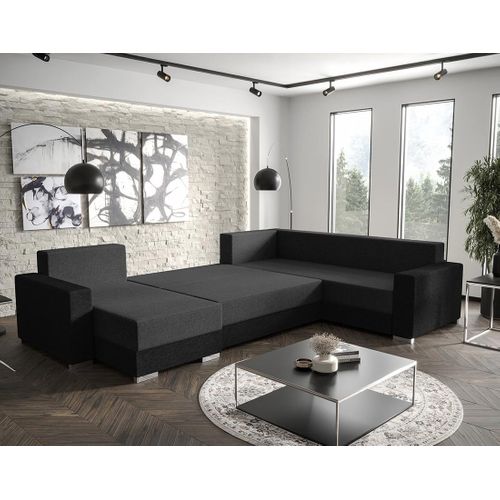 Epona - Canapé Panoramique D'angle Réversible 7 Places Convertible Avec Coffre En Tissu