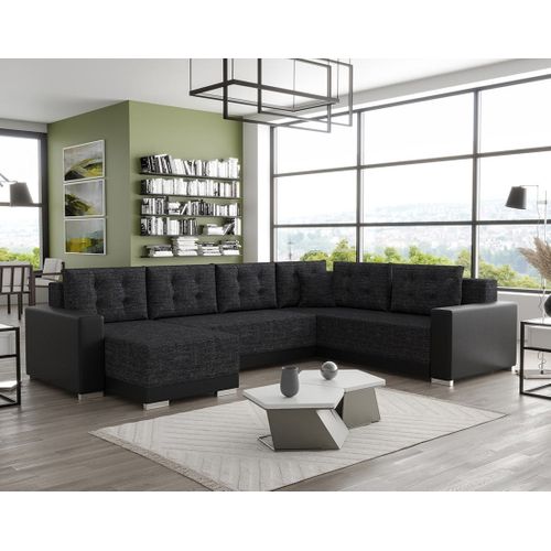 Roger - Canapé Panoramique D'angle Réversible 7 Places Convertible Avec Coffre En Tissu