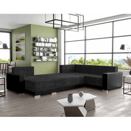 Roger - Canapé Panoramique D'angle Réversible 7 Places Convertible Avec Coffre En Tissu