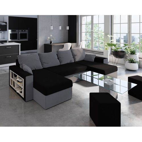 Canapé Panoramique Convertible 7 Places Jonah En Tissu Gris / Noir