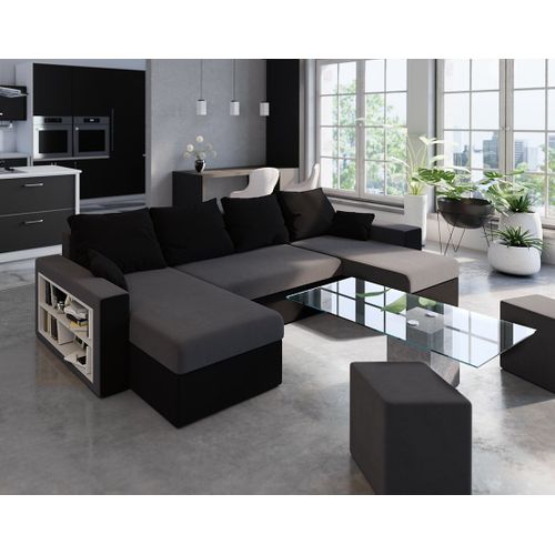 Canapé Panoramique Convertible 7 Places Jonah En Tissu Noir / Gris