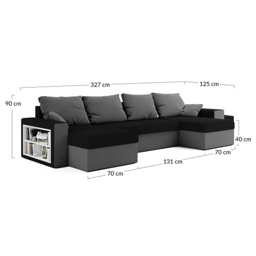 Canapé Panoramique Convertible 7 Places Jonah En Tissu Noir / Gris