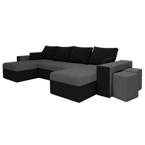 Canapé Panoramique Convertible 7 Places Jonah En Tissu Noir / Gris