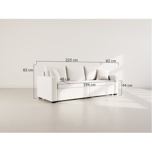 Cyrus - Canapé Droit 3 Places Convertible En Velours Côtelé