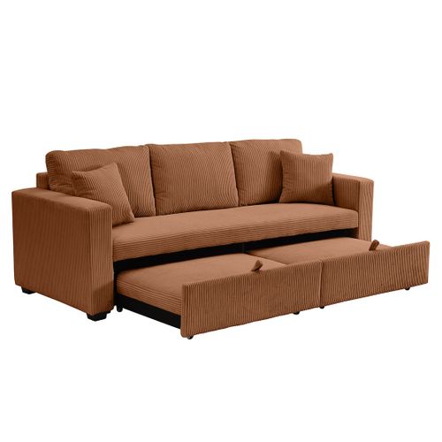 Cyrus - Canapé Droit 3 Places Convertible En Velours Côtelé