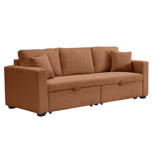 Cyrus - Canapé Droit 3 Places Convertible En Velours Côtelé