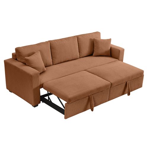 Cyrus - Canapé Droit 3 Places Convertible En Velours Côtelé