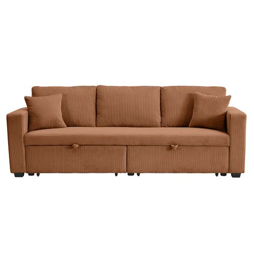 Cyrus - Canapé Droit 3 Places Convertible En Velours Côtelé
