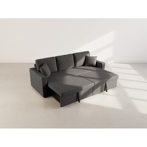 Cyrus - Canapé Droit 3 Places Convertible En Velours Côtelé