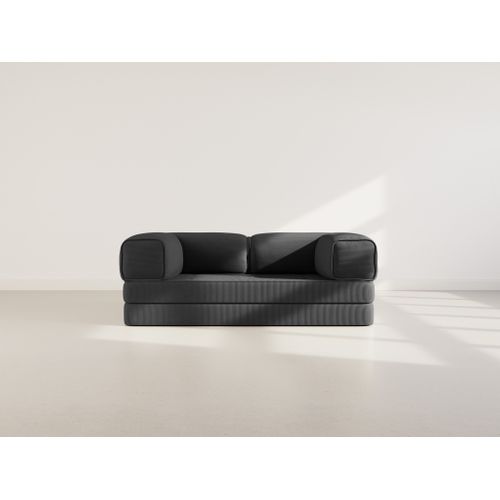 Canapé Droit Convertible 3 Places Poppy En Velours Côtelé Noir