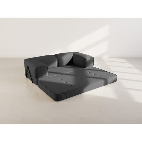 Canapé Droit Convertible 3 Places Poppy En Velours Côtelé Noir