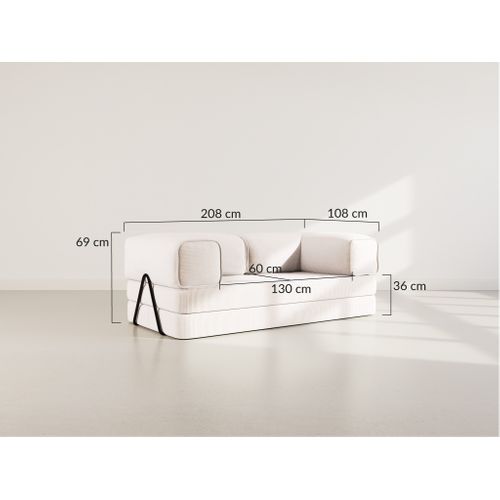 Canapé Droit Convertible 3 Places Poppy En Velours Côtelé Beige