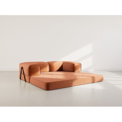 Canapé Droit Convertible 3 Places Poppy En Velours Côtelé Terracotta