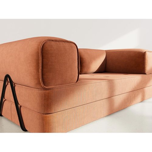 Canapé Droit Convertible 3 Places Poppy En Velours Côtelé Terracotta