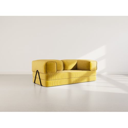 Canapé Droit Convertible 3 Places Poppy En Velours Côtelé Jaune