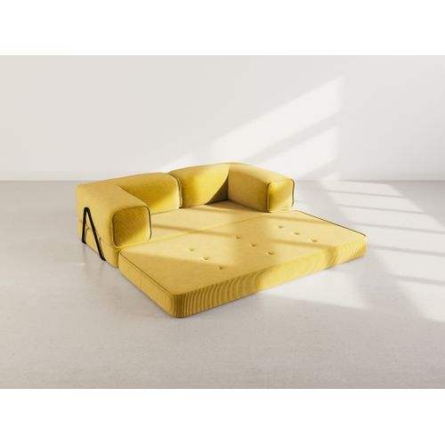 Canapé Droit Convertible 3 Places Poppy En Velours Côtelé Jaune