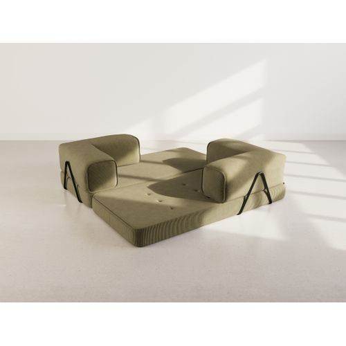 Canapé Droit Convertible 3 Places Poppy En Velours Côtelé Vert