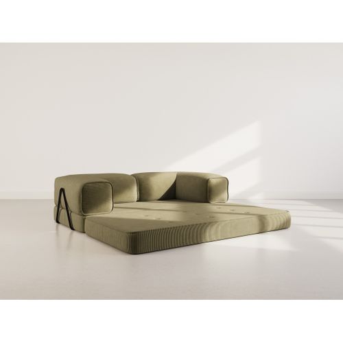 Canapé Droit Convertible 3 Places Poppy En Velours Côtelé Vert