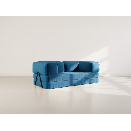 Canapé Droit Convertible 3 Places Poppy En Velours Côtelé Bleu