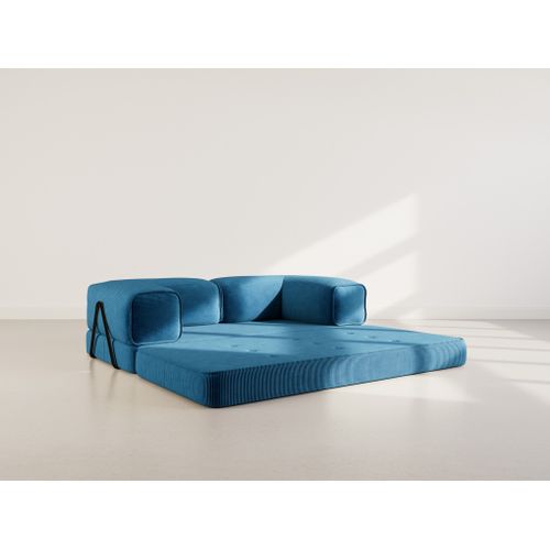 Canapé Droit Convertible 3 Places Poppy En Velours Côtelé Bleu