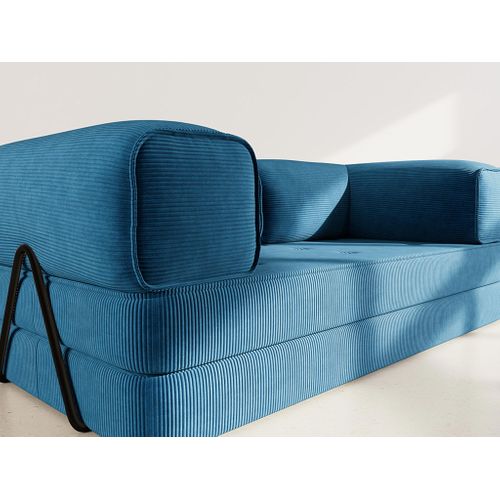 Canapé Droit Convertible 3 Places Poppy En Velours Côtelé Bleu