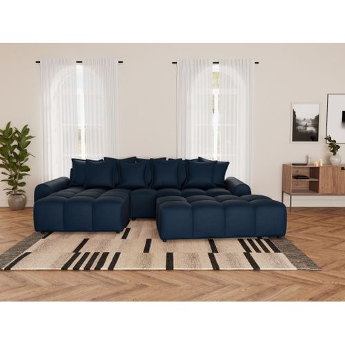 Adelaide - Canapé D'angle Réversible 4 Places Avec Pouf D'appoint En Tissu Texturé