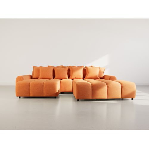 Adelaide - Canapé D'angle Réversible 4 Places Avec Pouf D'appoint En Tissu Texturé