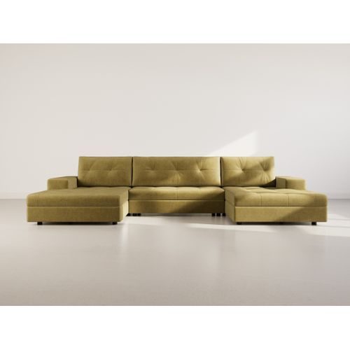 Canapé Panoramique Convertible 7 Places Bastian En Velours Texturé Vert Olive