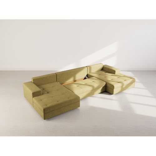 Canapé Panoramique Convertible 7 Places Bastian En Velours Texturé Vert Olive