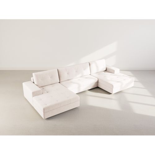 Canapé Panoramique Convertible 7 Places Bastian En Velours Texturé Beige