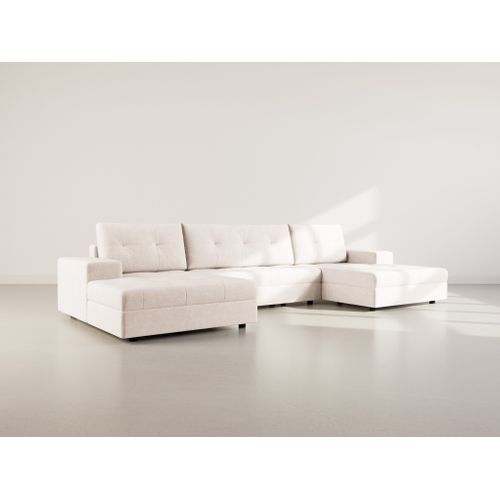 Canapé Panoramique Convertible 7 Places Bastian En Velours Texturé Beige