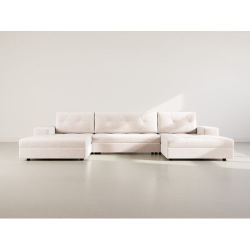 Canapé Panoramique Convertible 7 Places Bastian En Velours Texturé Beige