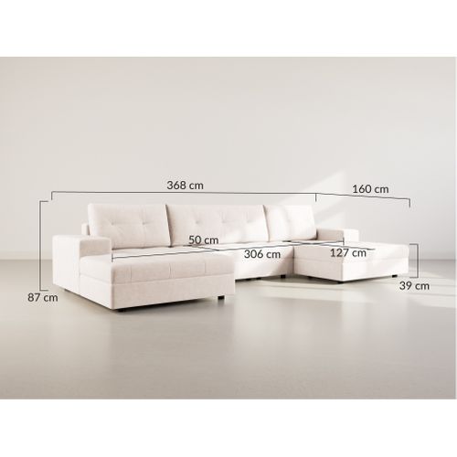 Canapé Panoramique Convertible 7 Places Bastian En Velours Texturé Beige