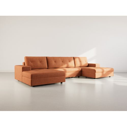 Canapé Panoramique Convertible 7 Places Bastian En Velours Texturé Terracotta