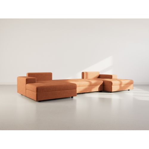 Canapé Panoramique Convertible 7 Places Bastian En Velours Texturé Terracotta