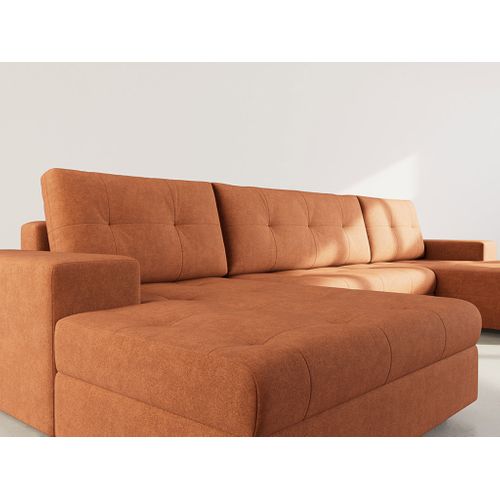 Canapé Panoramique Convertible 7 Places Bastian En Velours Texturé Terracotta