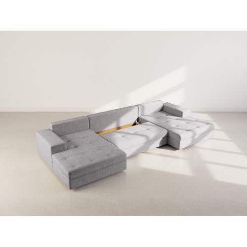 Canapé Panoramique Convertible 7 Places Bastian En Velours Texturé Gris Foncé