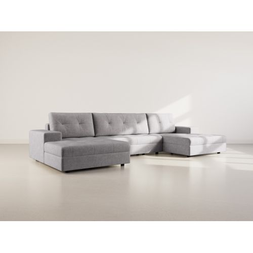 Canapé Panoramique Convertible 7 Places Bastian En Velours Texturé Gris Foncé