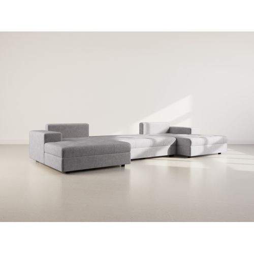 Canapé Panoramique Convertible 7 Places Bastian En Velours Texturé Gris Foncé