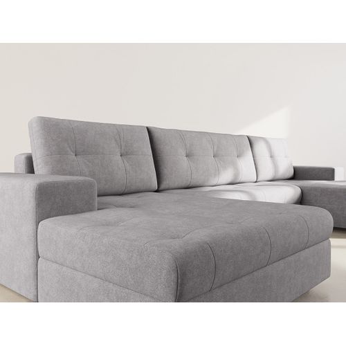 Canapé Panoramique Convertible 7 Places Bastian En Velours Texturé Gris Foncé