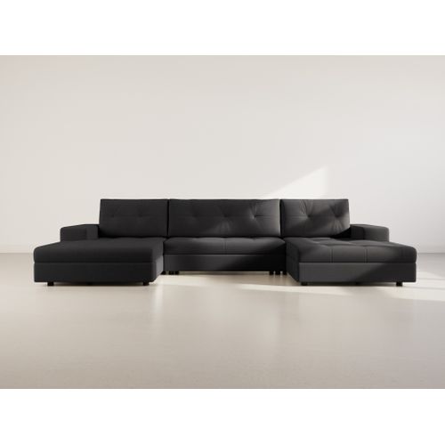 Canapé Panoramique Convertible 7 Places Bastian En Velours Texturé Noir