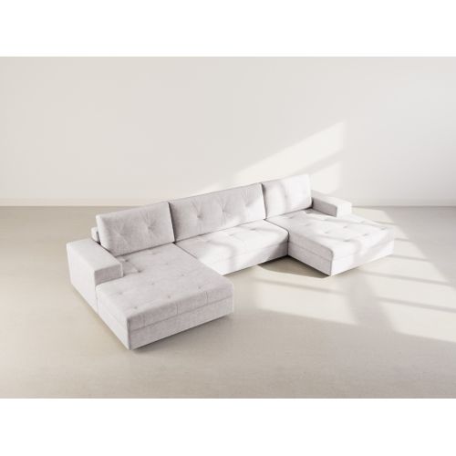 Canapé Panoramique Convertible 7 Places Bastian En Velours Texturé Gris