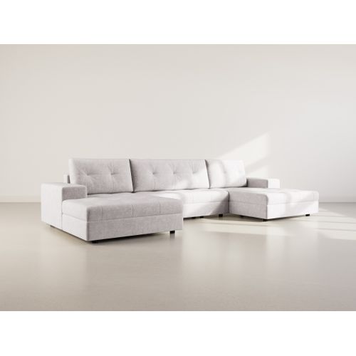 Canapé Panoramique Convertible 7 Places Bastian En Velours Texturé Gris